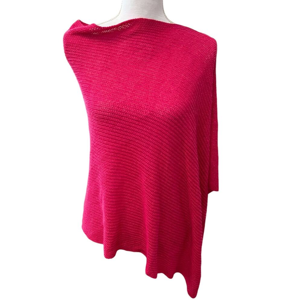 Chicos Open Knit Linen Topper Hot Pink